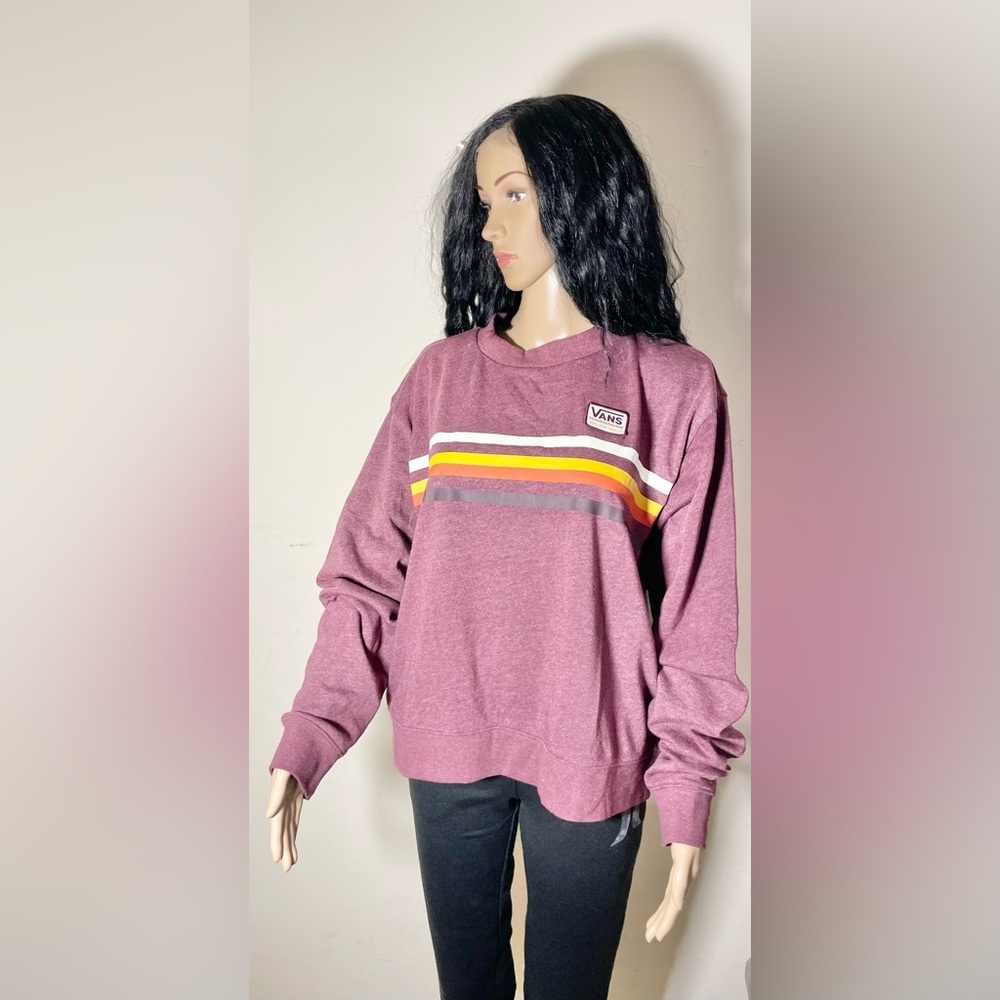 Sz XL unisex Vans Retro skaters pullover crewneck Burgundy Striped  sweatshirt